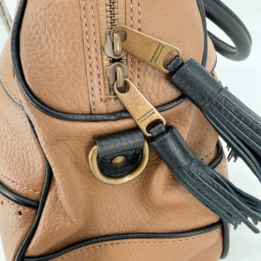 Burberry Blue Label Bowler Satchel Bag Taupe Leather Luxury Travel Work Sporty